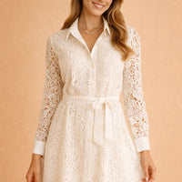 Katya Lace Long Sleeve Button Front Shirt Dress