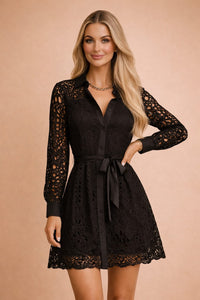 Katya Lace Long Sleeve Button Front Shirt Dress