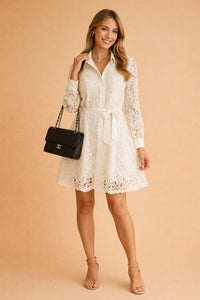 Katya Lace Long Sleeve Button Front Shirt Dress