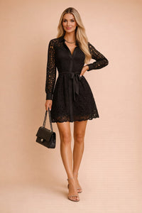 Katya Lace Long Sleeve Button Front Shirt Dress