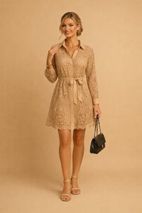 Katya Lace Long Sleeve Button Front Shirt Dress