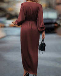 Hattie Satin Wrap Long Sleeve Homecoming Dress