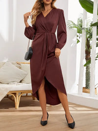 Hattie Satin Wrap Long Sleeve Homecoming Dress