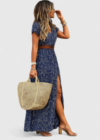 Pippa Short Sleeve Wrap Maxi Dress with Slit