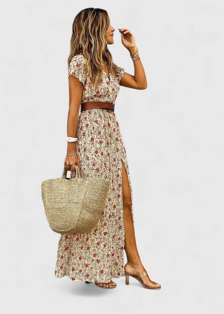 Pippa Short Sleeve Wrap Maxi Dress with Slit