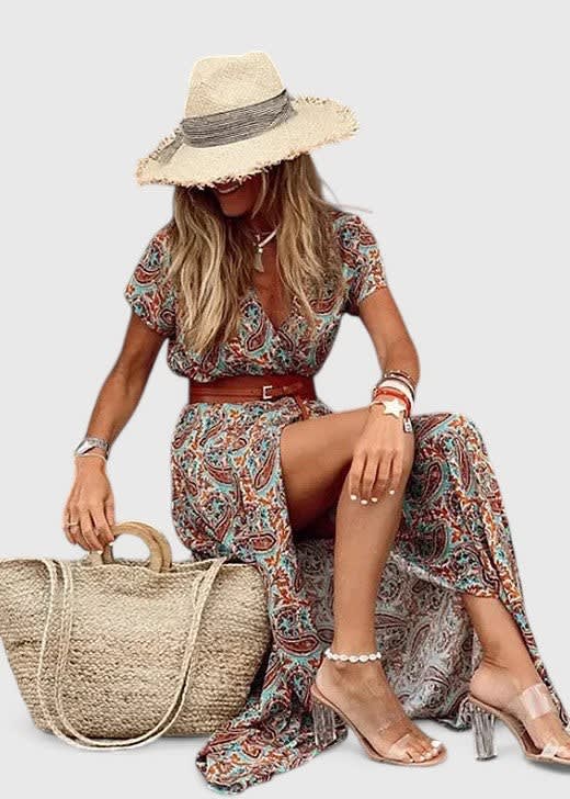 Pippa Short Sleeve Wrap Maxi Dress with Slit_3