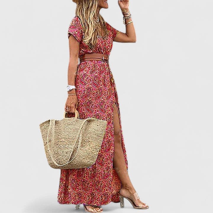 Pippa Short Sleeve Wrap Maxi Dress with Slit_5