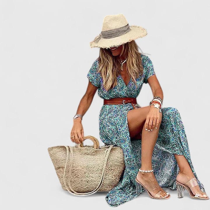 Pippa Short Sleeve Wrap Maxi Dress with Slit
