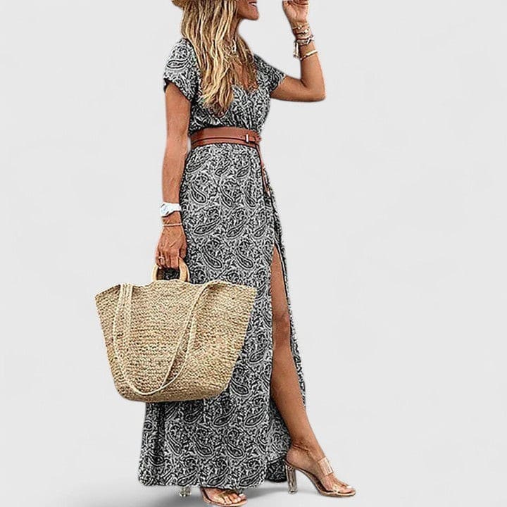 Pippa Short Sleeve Wrap Maxi Dress with Slit