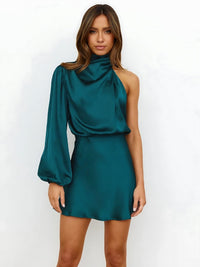 Angelique Satin One Shoulder Cocktail Mini Dress