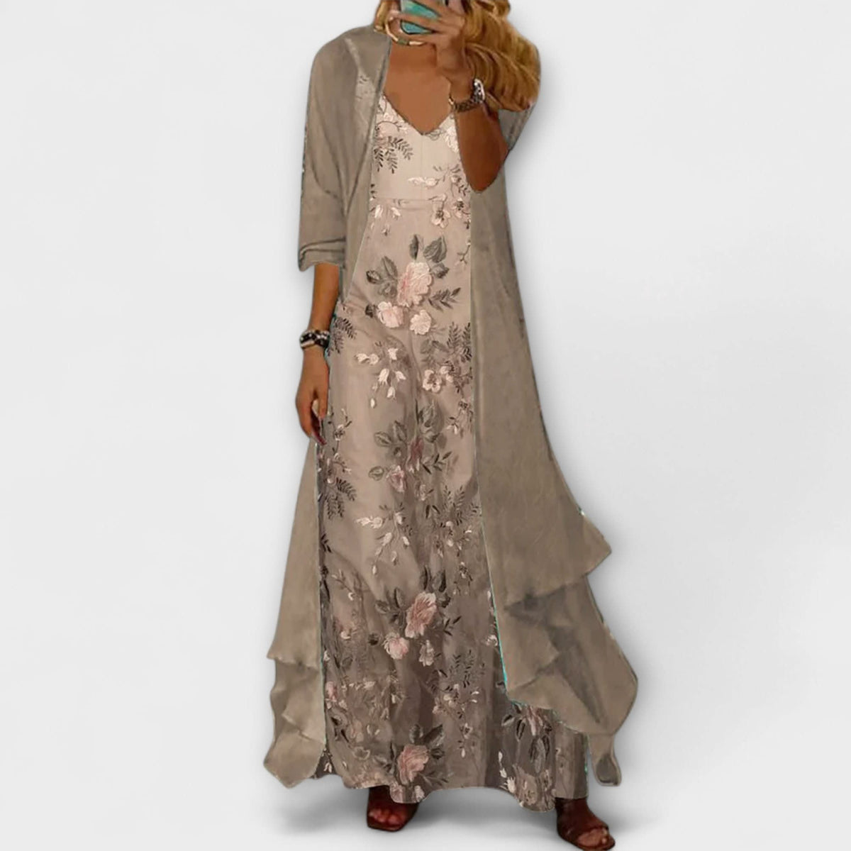 Jorja V-Neck Floral Maxi Dress Two Piece Set