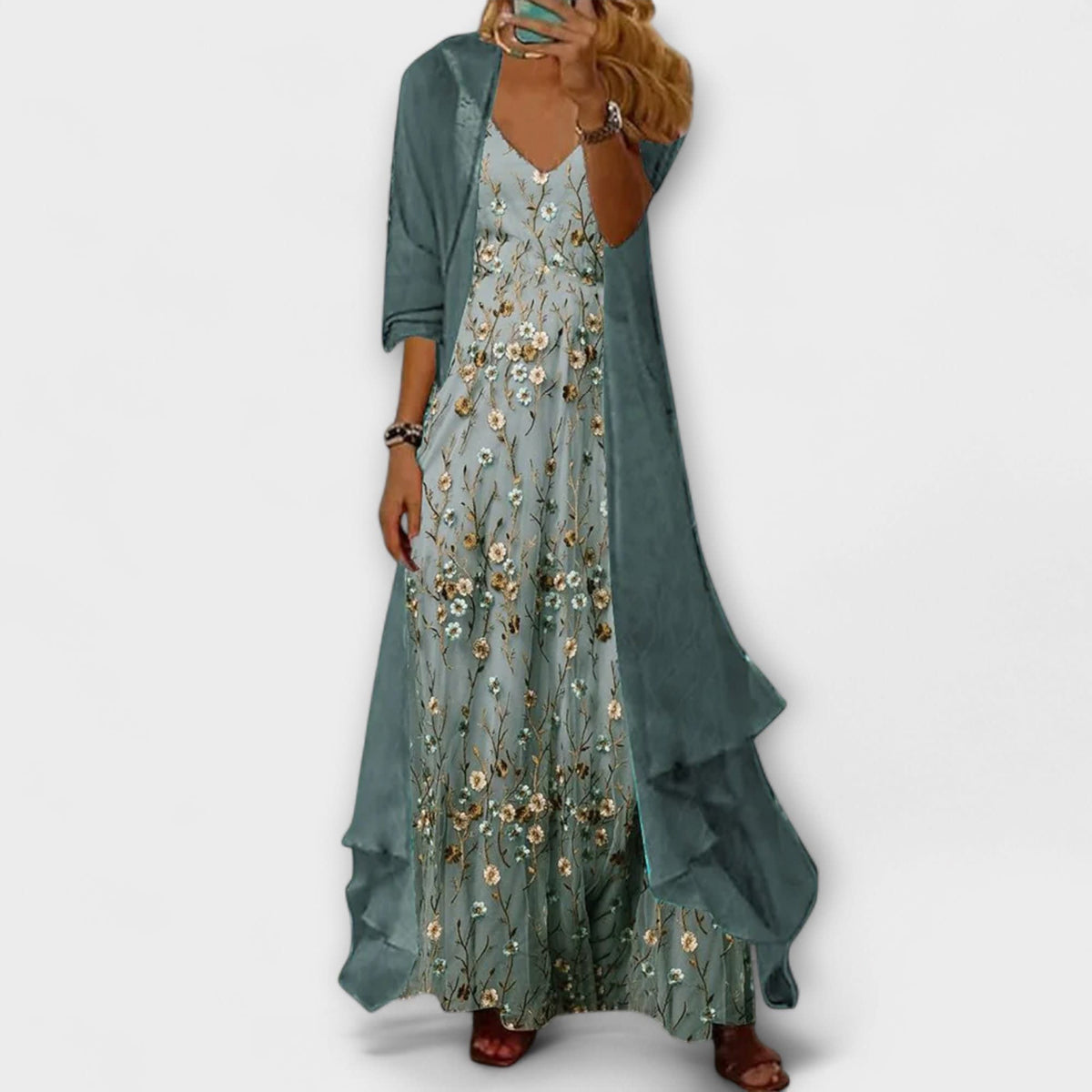 Jorja V-Neck Floral Maxi Dress Two Piece Set