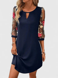 Bonnie V-Neck Midi Dress with Sheer Floral Sleeves
