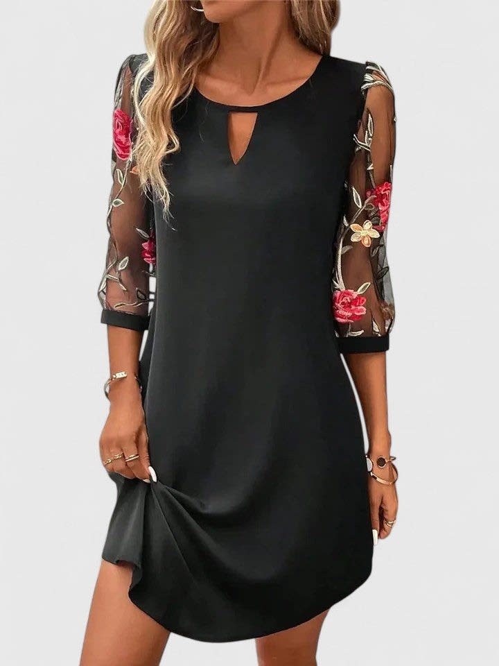 Bonnie V-Neck Midi Dress with Sheer Floral Sleeves_2