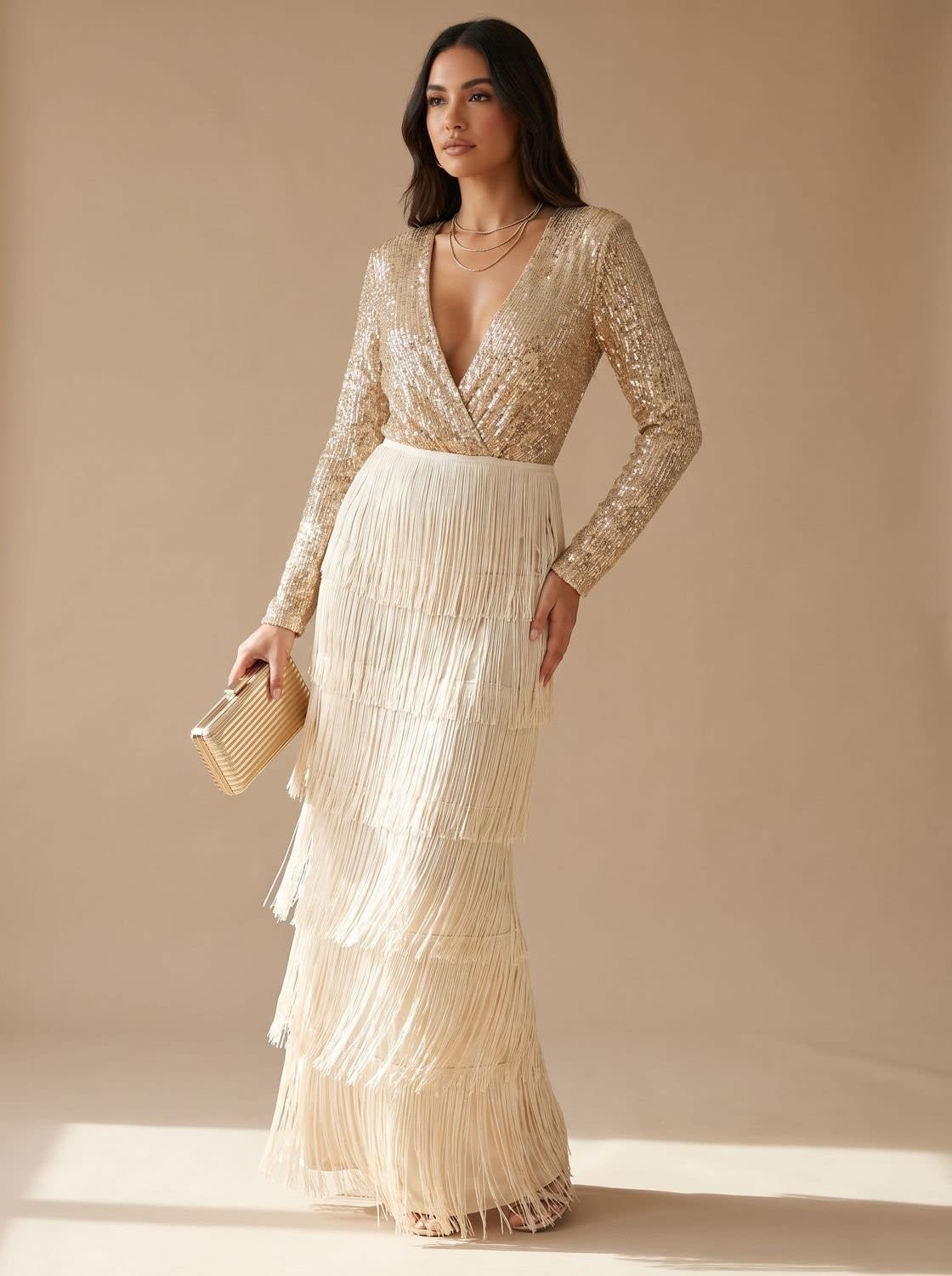 Alicia Long Sleeve Sequin V-Neck Party Mini Dress_3
