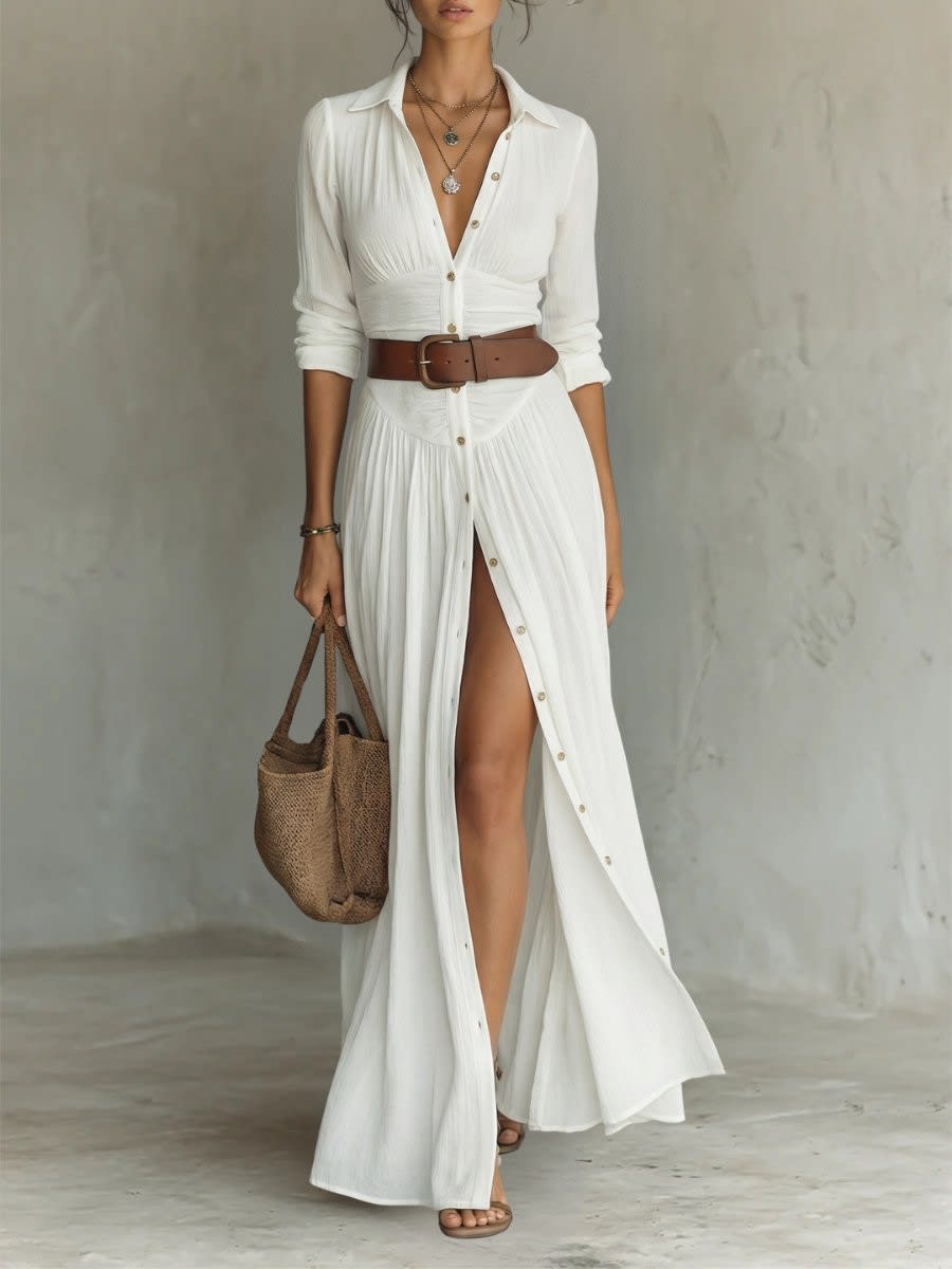 Sylvia Belted Button Down Maxi Shirt Dress