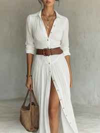 Sylvia Belted Button Down Maxi Shirt Dress