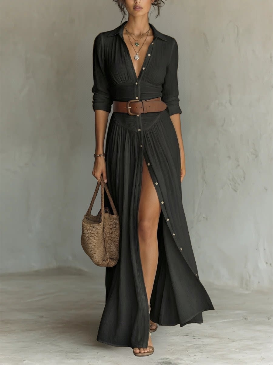 Sylvia Belted Button Down Maxi Shirt Dress_4