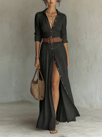 Sylvia Belted Button Down Maxi Shirt Dress