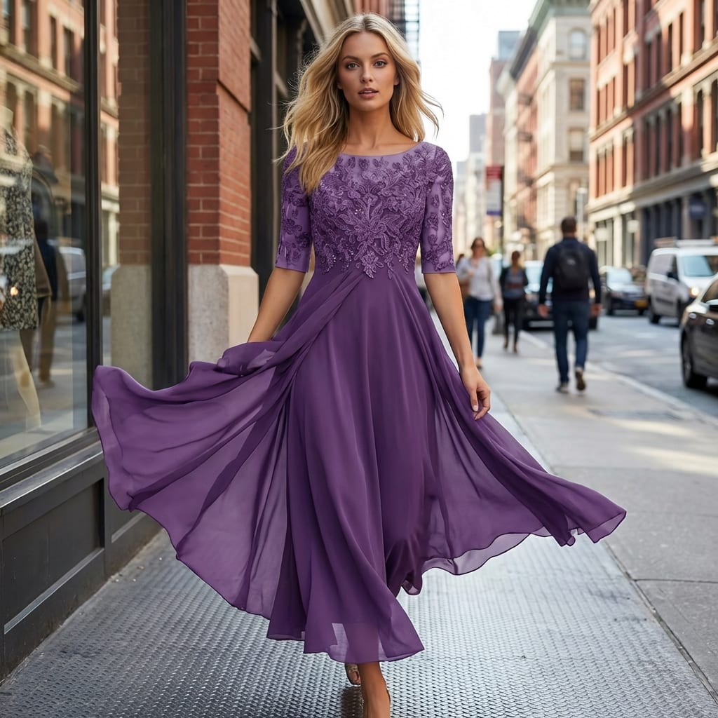 Mairead Embroidered Chiffon Midi Dress
