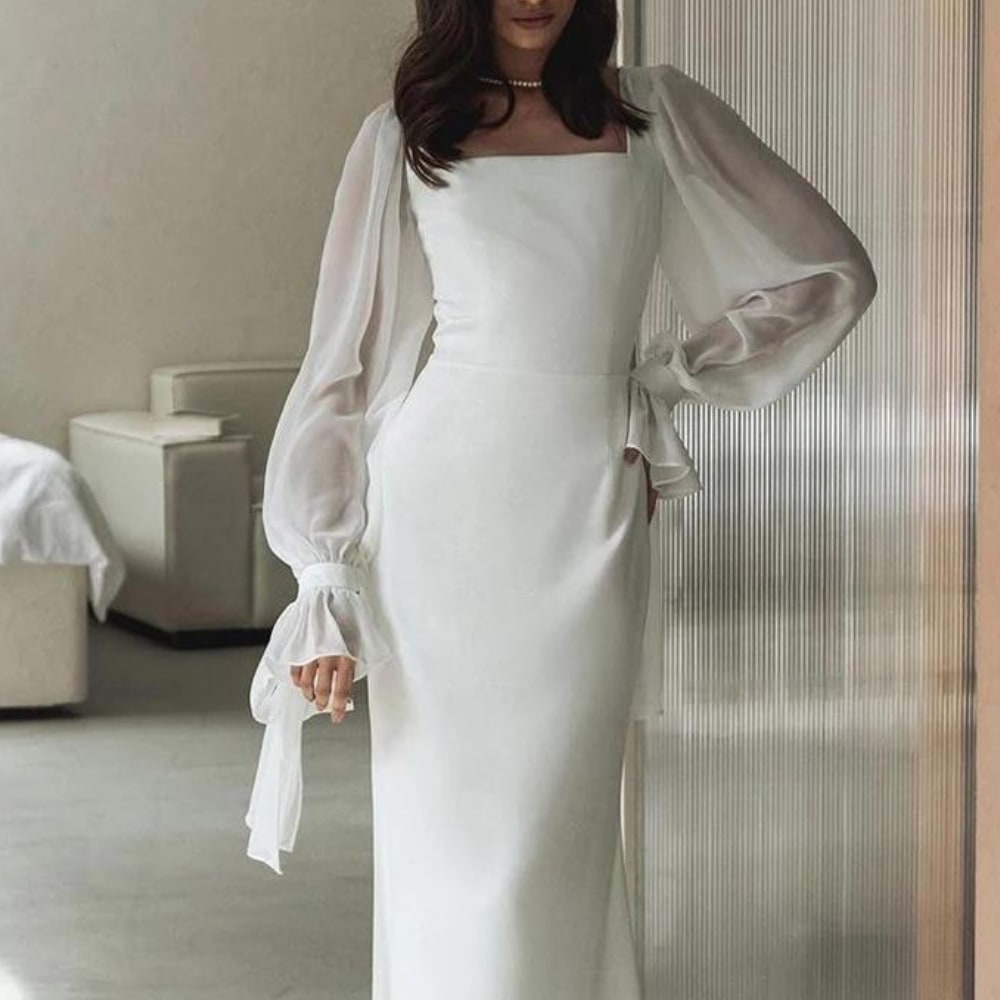 Eugenie Sheer Sleeve Maxi Wedding Dress_5