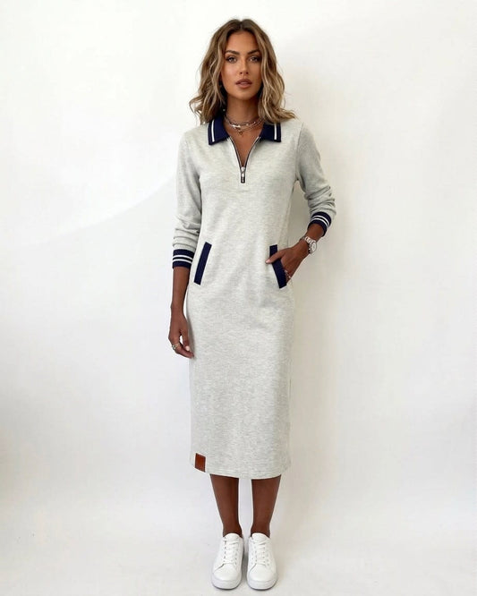 Jodie Collared Zip Front Midi Dress_1