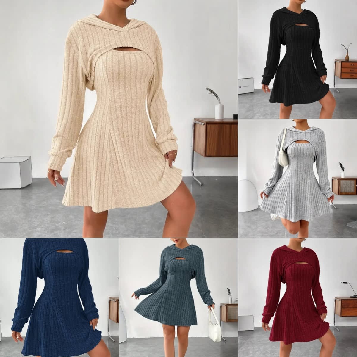 Kerry Hooded Ribbed Knit Mini Dress Set_11