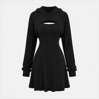 Kerry Hooded Ribbed Knit Mini Dress Set