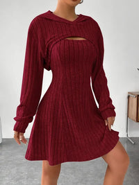 Kerry Hooded Ribbed Knit Mini Dress Set