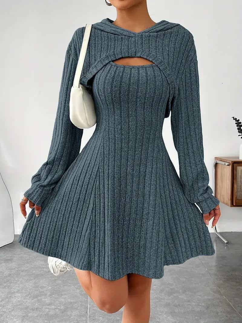 Kerry Hooded Ribbed Knit Mini Dress Set