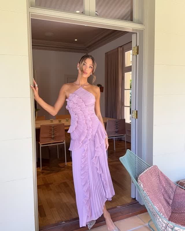 Alina Pleated Ruffle Maxi Dress