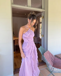 Alina Pleated Ruffle Maxi Dress
