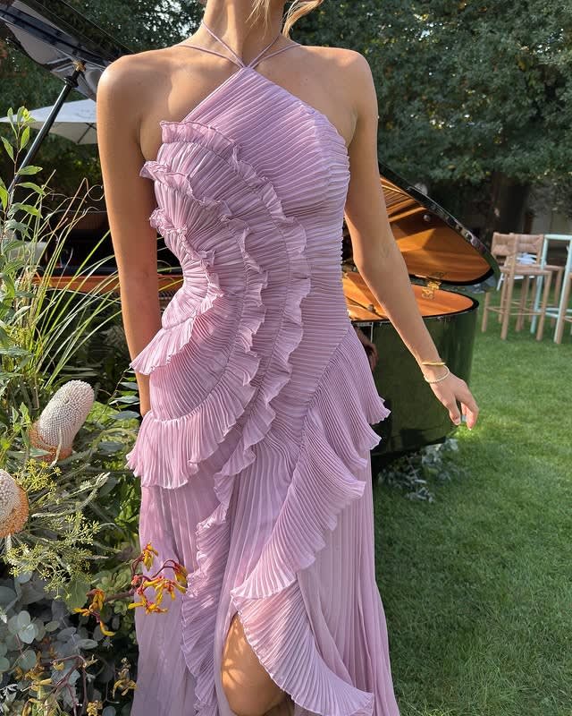 Alina Pleated Ruffle Maxi Dress