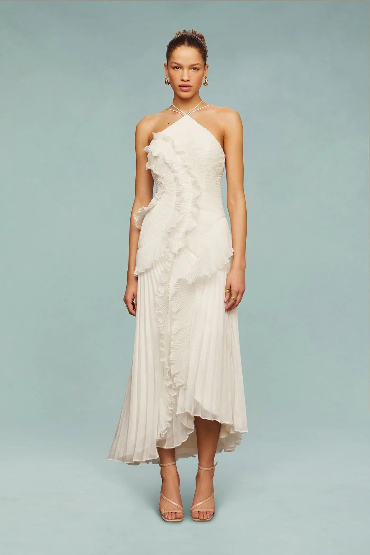 Alina Pleated Ruffle Maxi Dress