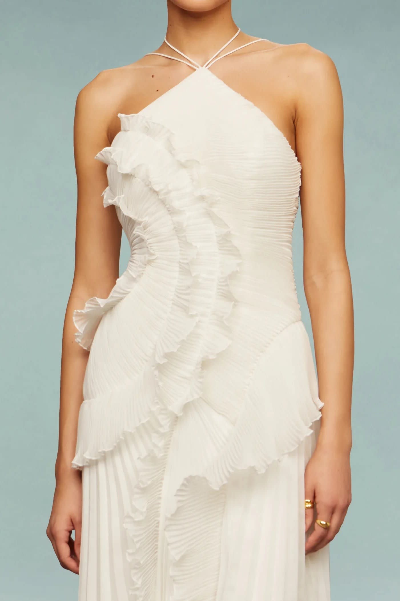 Alina Pleated Ruffle Maxi Dress