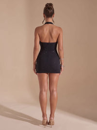 Jorja Rhinestone Cowl Neck Christmas Party Mini Dress