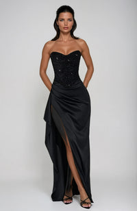 Eilish Beaded Corset Satin Maxi Dress