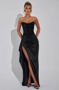 Eilish Beaded Corset Satin Maxi Dress