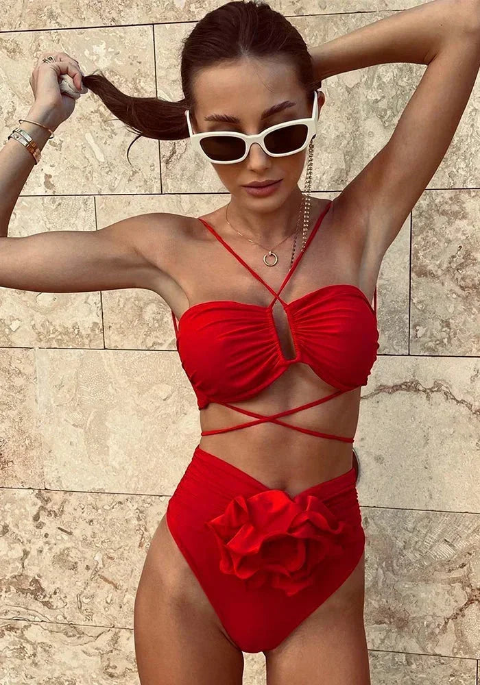 Dorien Strappy Rosette Bikini Set