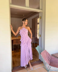 Camryn Wedding Guest Halterneck Pleated Ruffle Maxi Dress