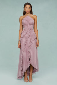 Camryn Wedding Guest Halterneck Pleated Ruffle Maxi Dress