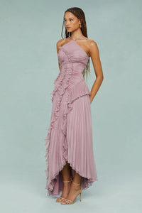 Camryn Wedding Guest Halterneck Pleated Ruffle Maxi Dress