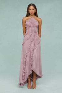 Camryn Wedding Guest Halterneck Pleated Ruffle Maxi Dress