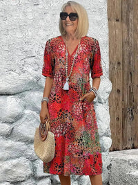 Tia Printed V-Neck Midi Dress