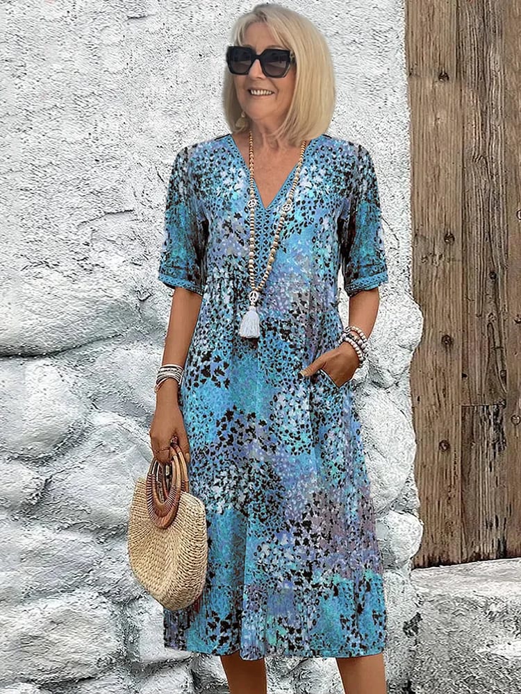 Tia Printed V-Neck Midi Dress_2
