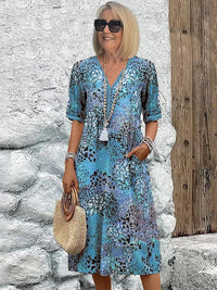 Tia Printed V-Neck Midi Dress