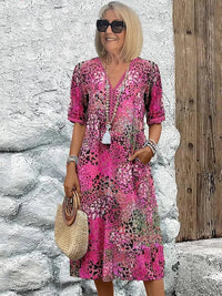 Tia Printed V-Neck Midi Dress