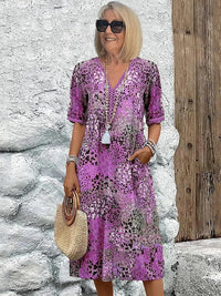 Tia Printed V-Neck Midi Dress