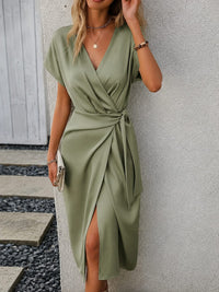 Darcie Wrap V-Neck Midi Dress with Side Slit