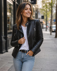 Theodosia Faux Leather Zip Biker Jacket